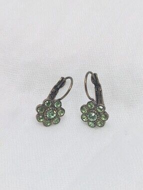 Green Crystal Flower Drop Earrings - Women Jewelry